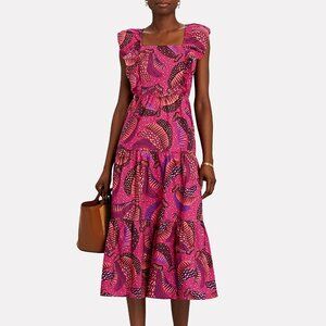 Farm Rio wild bananas, ruffled midi dress